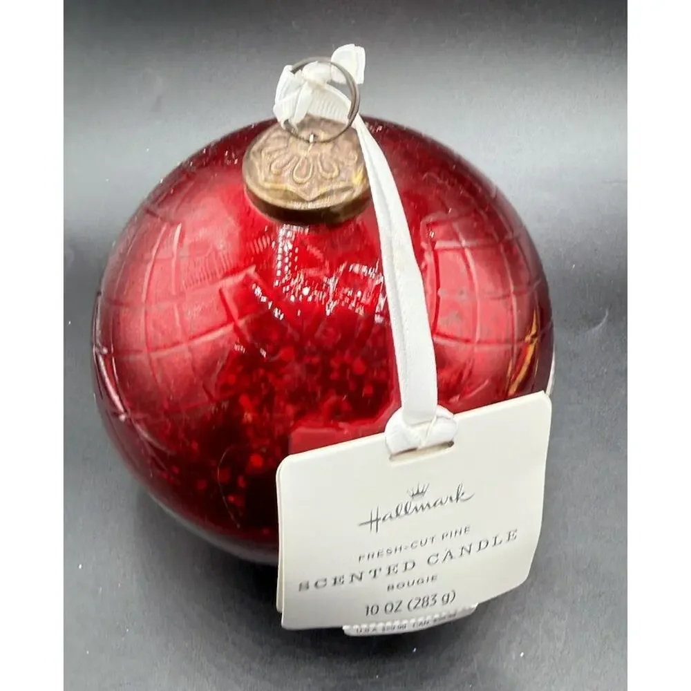 New! Hallmark RED Mercury Glass Ball Ornament CANDLE Fresh Cut Pine Scent -44D